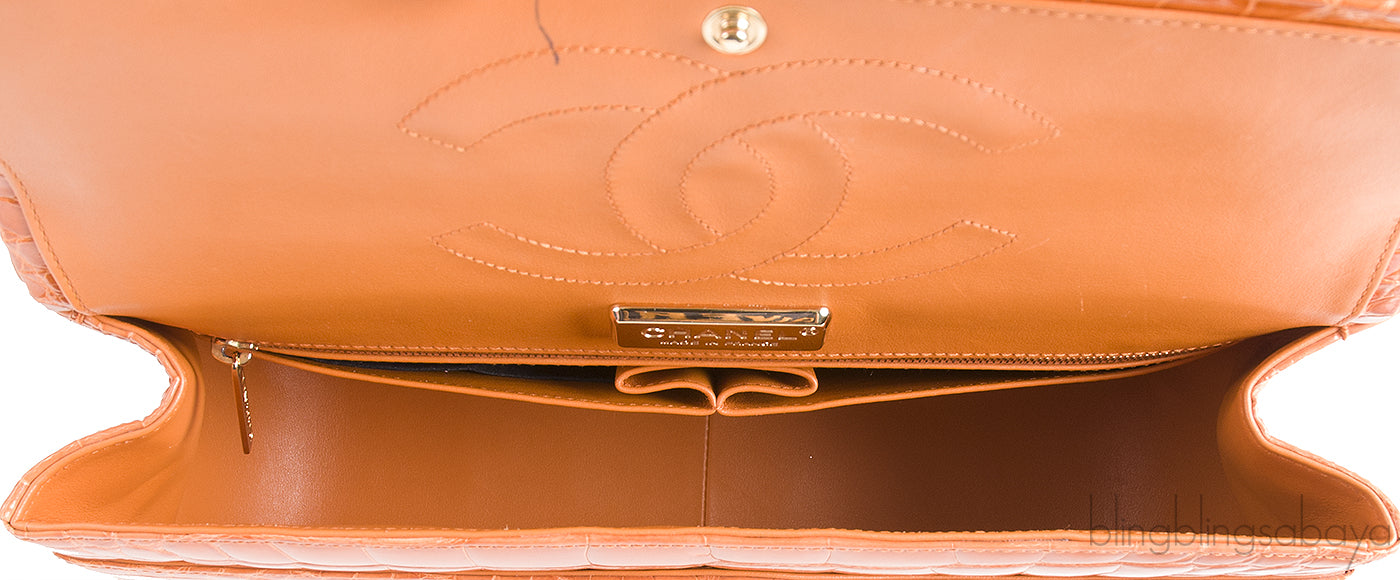 Classic Orange Crocodile Jumbo Flap Bag