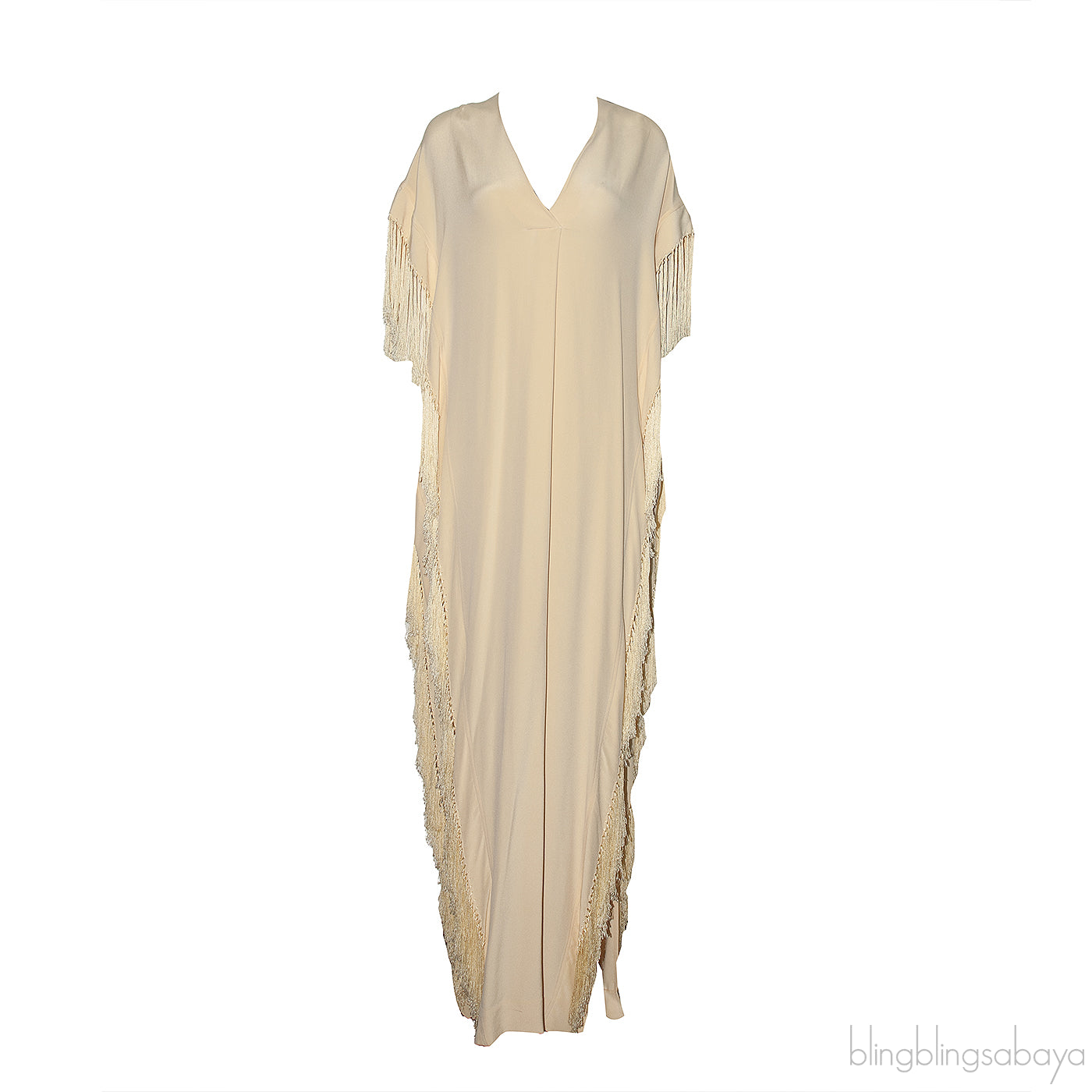 Light Yellow Fringed Trim Kaftan Dress