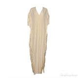 Light Yellow Fringed Trim Kaftan Dress