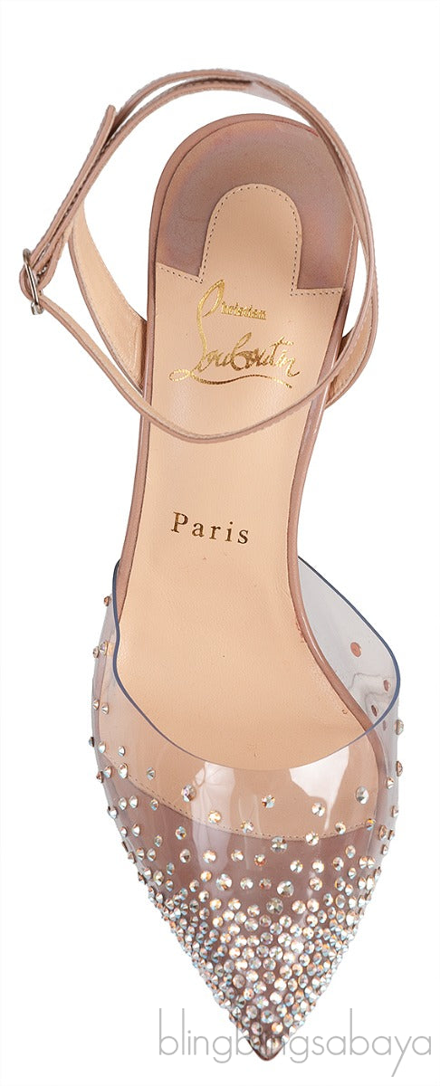 Nude PVC Crystal Slingback Heels