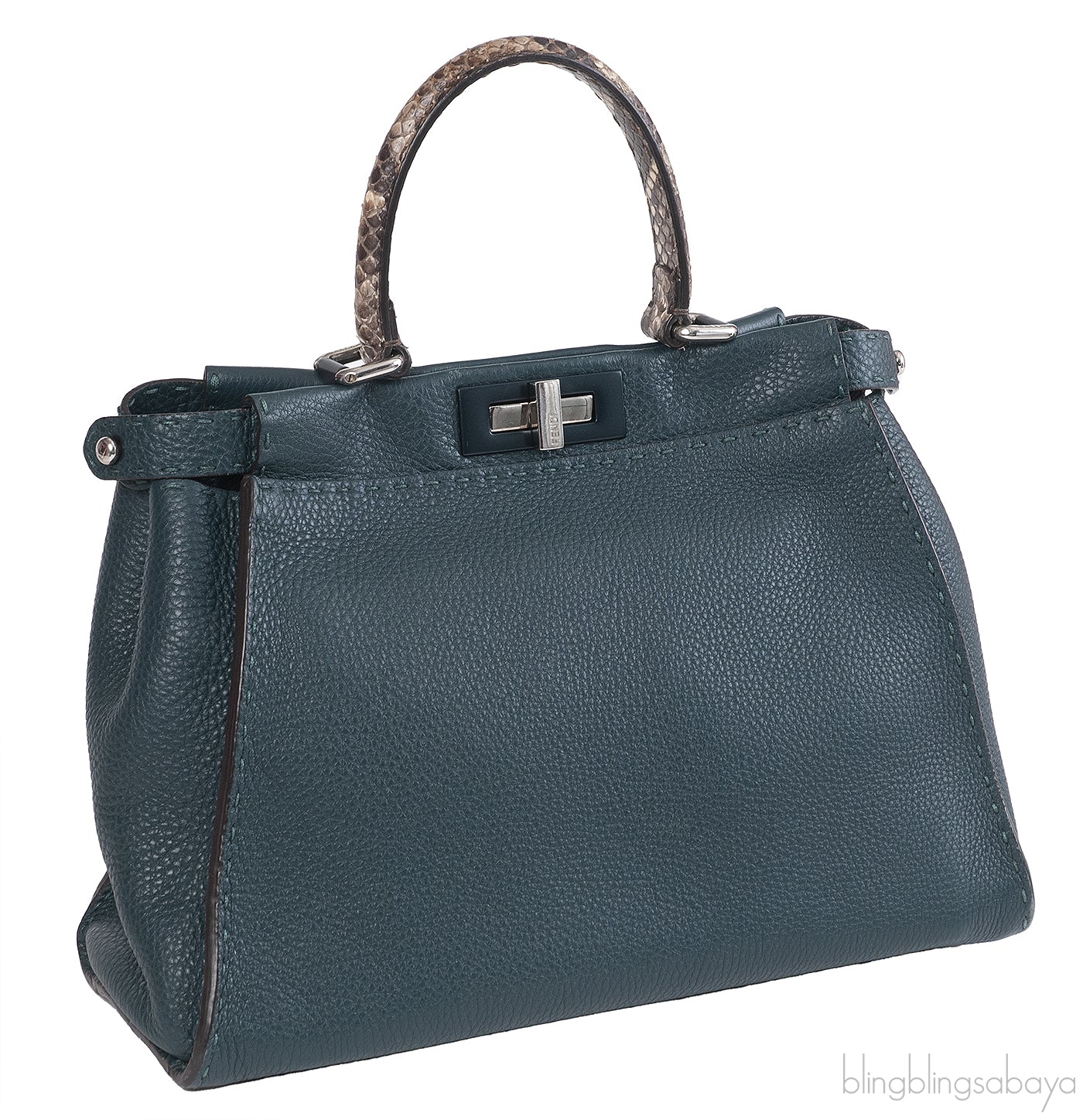 Fendi Selleria Peekaboo Dark Green Medium Python Handle Bag