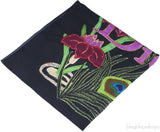 Black Floral Print Silk Scarf
