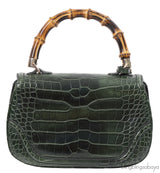 Gucci Forest Green Medium Crocodile Bamboo Top Handle Bag