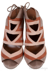 Tri-color Suede Peep Toe Sandals