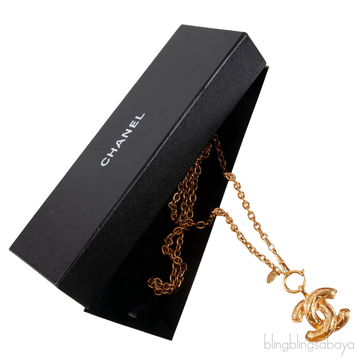 Chanel Vintage Diamond Quilted CC Gold Pendant Necklace