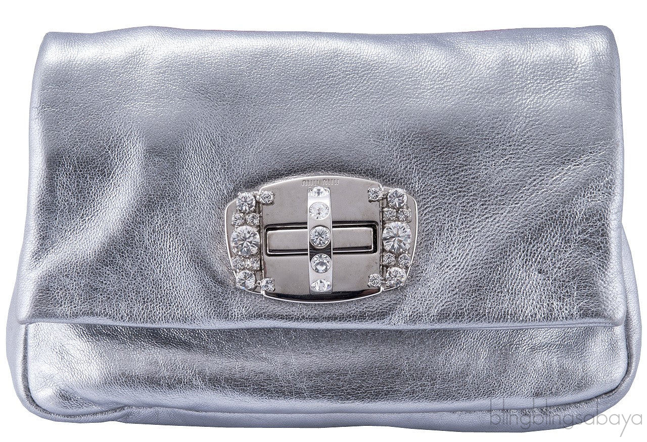Metallic Silver Crystal Clutch Bag