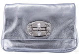 Metallic Silver Crystal Clutch Bag