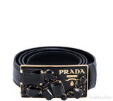Black Saffiano Jeweled Belt