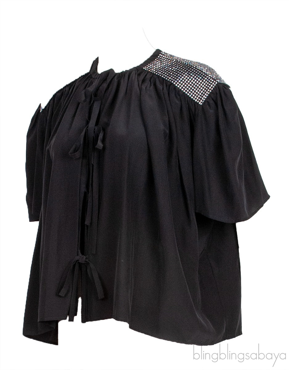 Black Shoulder Crystal Embellished Top