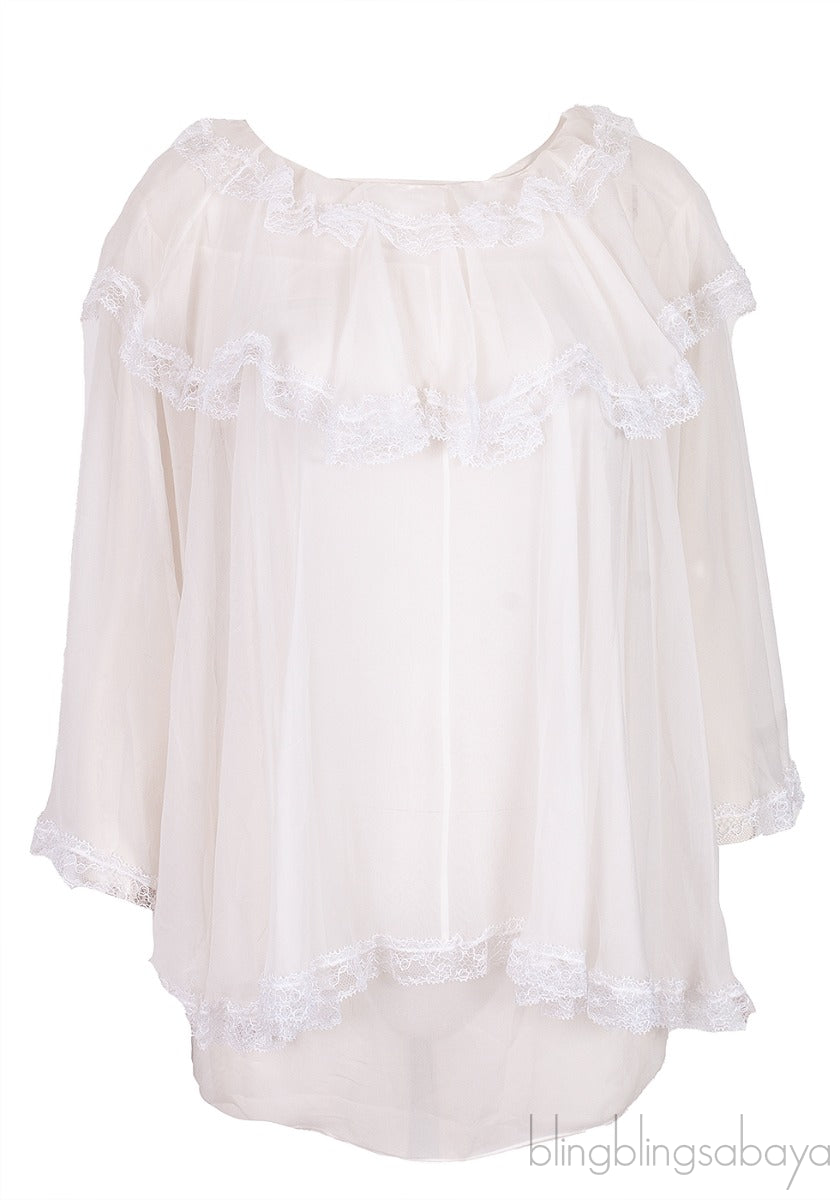 White Ruffled Lace Blouse