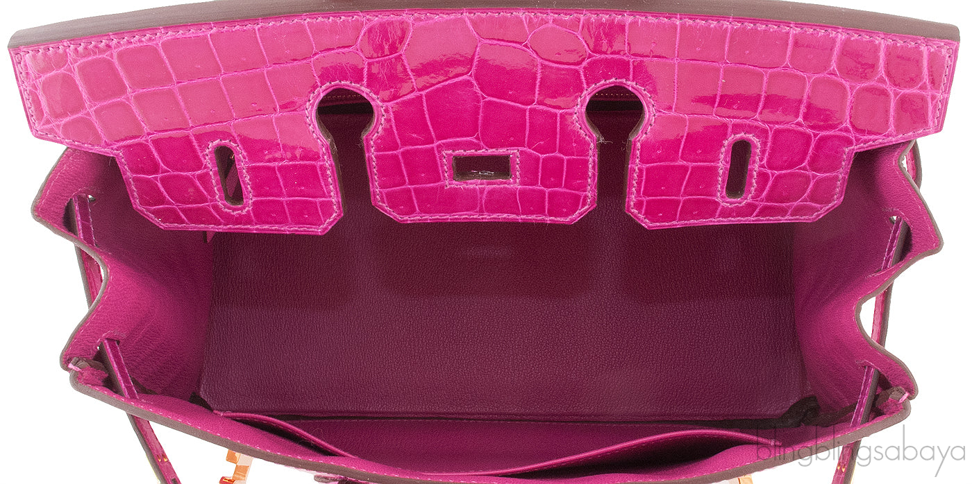 Birkin 25 Rose Sheherazade Crocodile