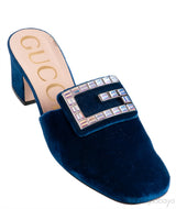 Gucci Blue Velvet G Crystal Madelyn Mules