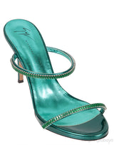 Giuseppe Zanotti Metallic Green Crystal Embellished Mules