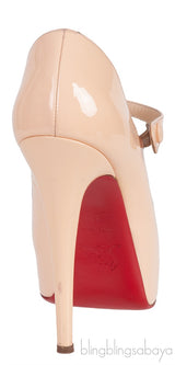 Beige Patent Peep Toe Heels