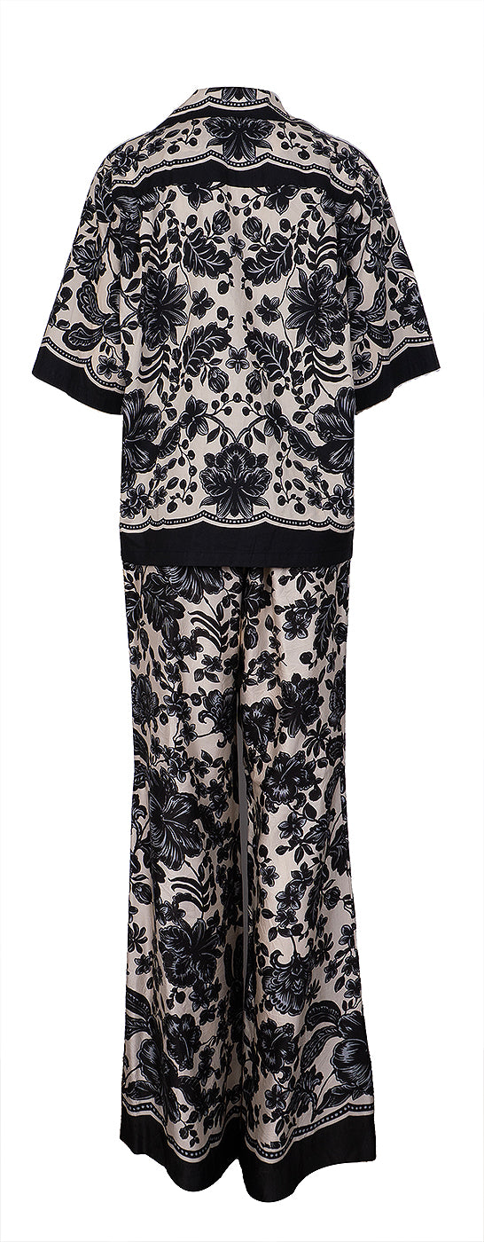 Sandro Perrine Black Floral Shirt M and Trouser L