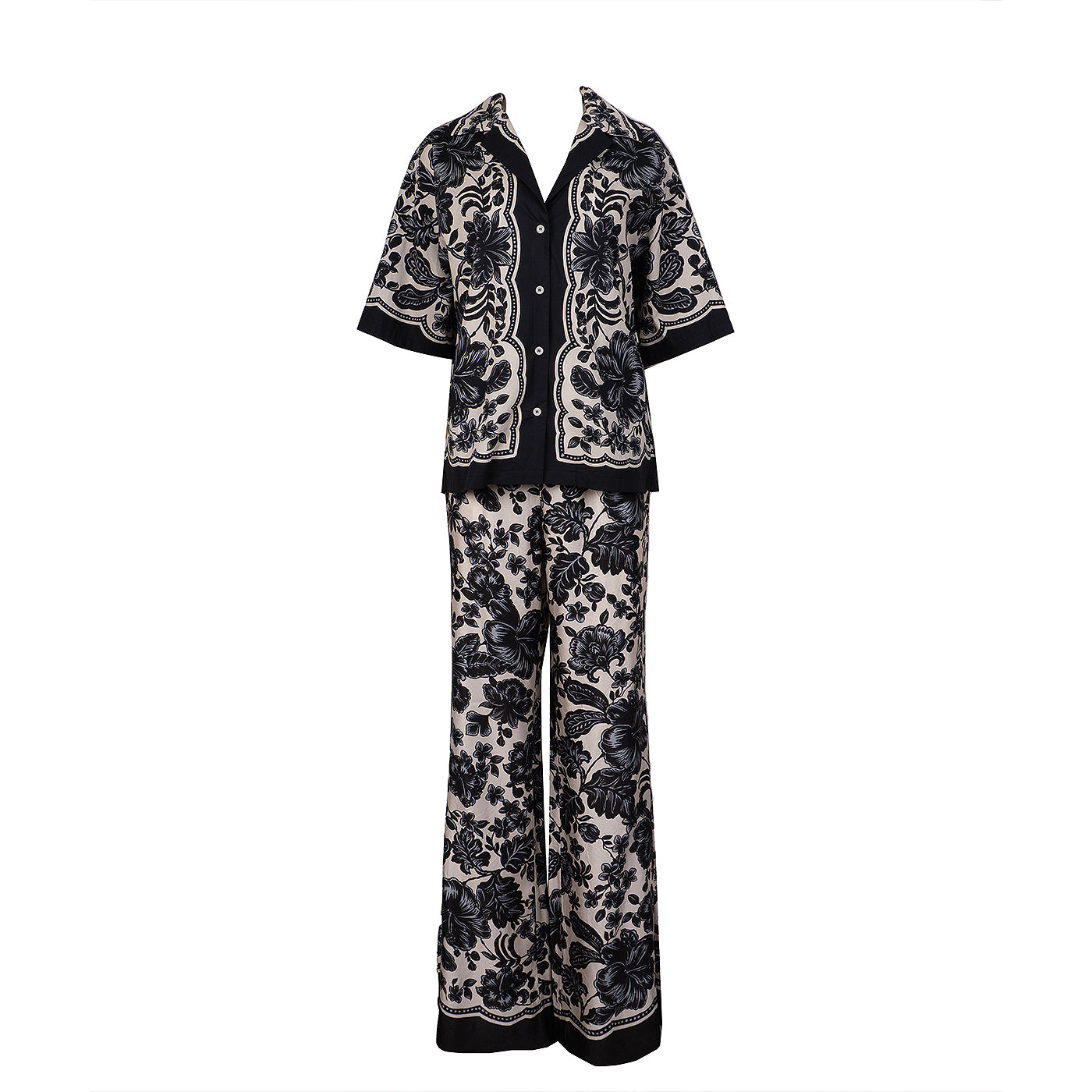 Sandro Perrine Black Floral Shirt M and Trouser L