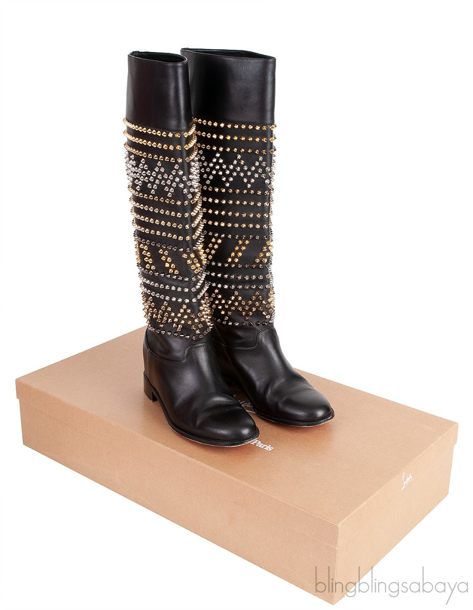 Black Rom Chic Flat Studded Boots