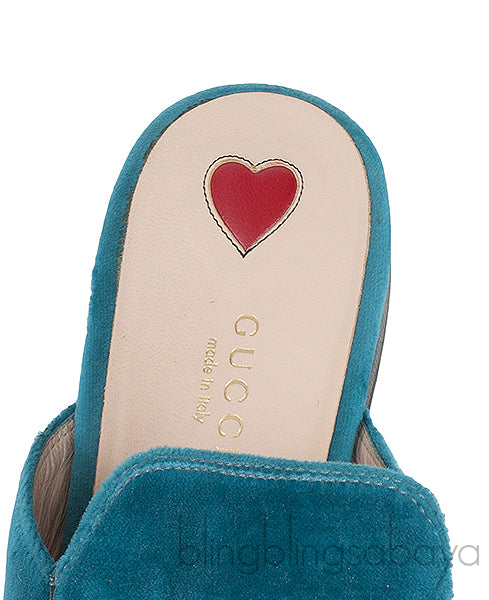Teal Tiger Embroidered Princetown Slide