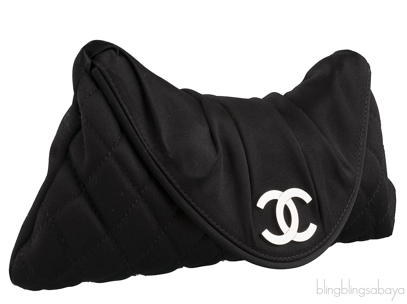 Black Quilted Satin Halfmoon Clutch
