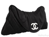 Black Quilted Satin Halfmoon Clutch