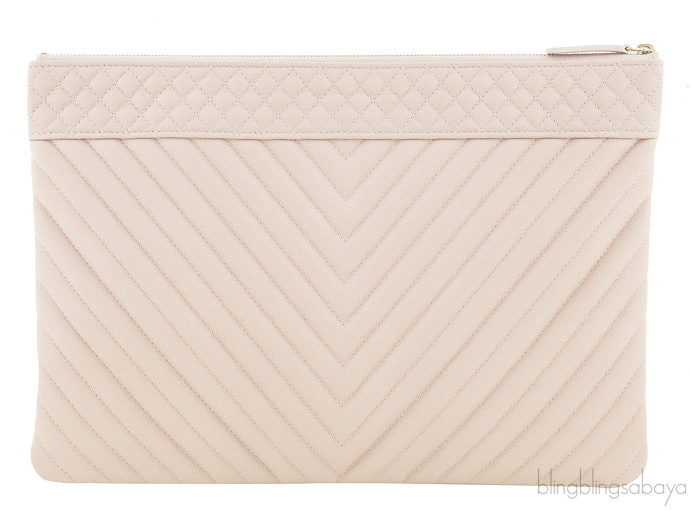 Beige Chevron Caviar O-case Pouch