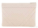 Beige Chevron Caviar O-case Pouch