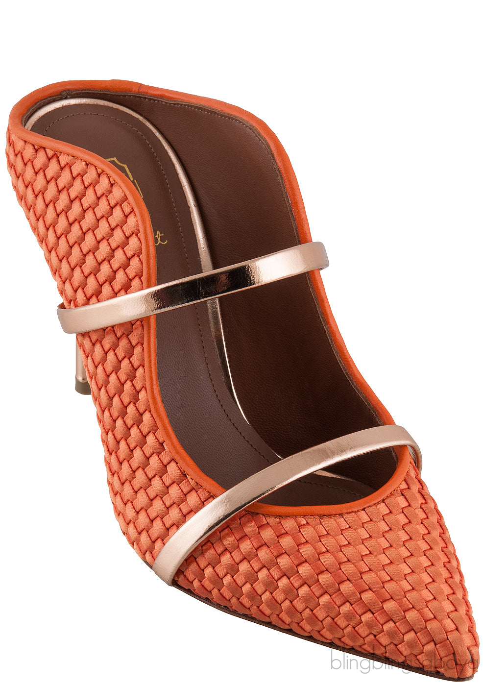 Maureen Orange Woven Satin Mules