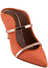 Maureen Orange Woven Satin Mules