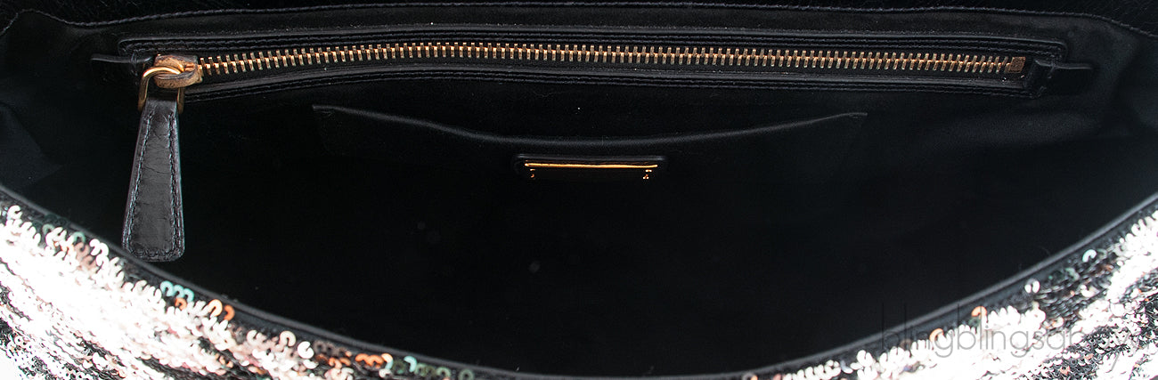 Sequin Black Turn-lock Handle Bag