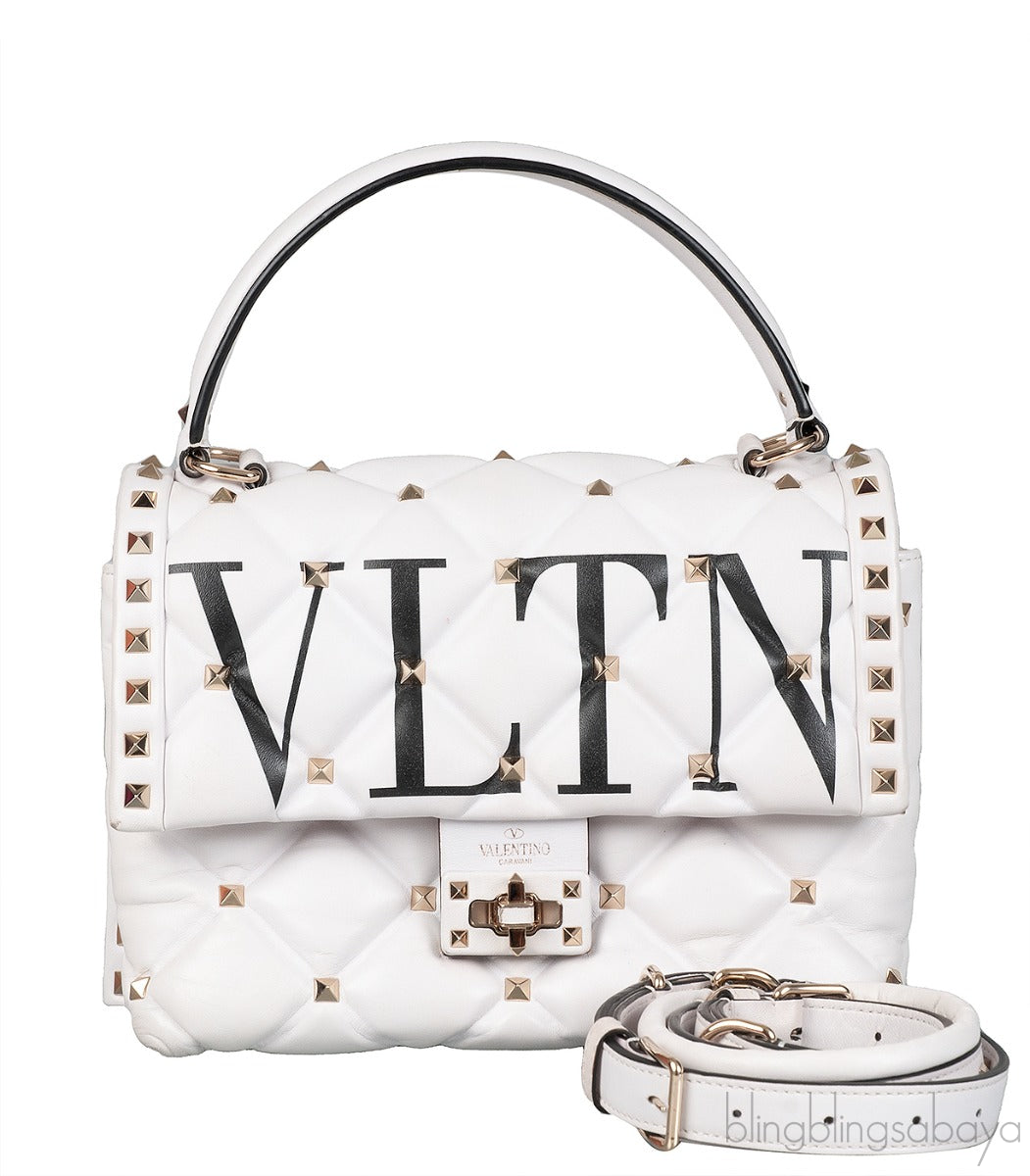White Candystud Printed Top Handle Bag