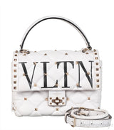 White Candystud Printed Top Handle Bag