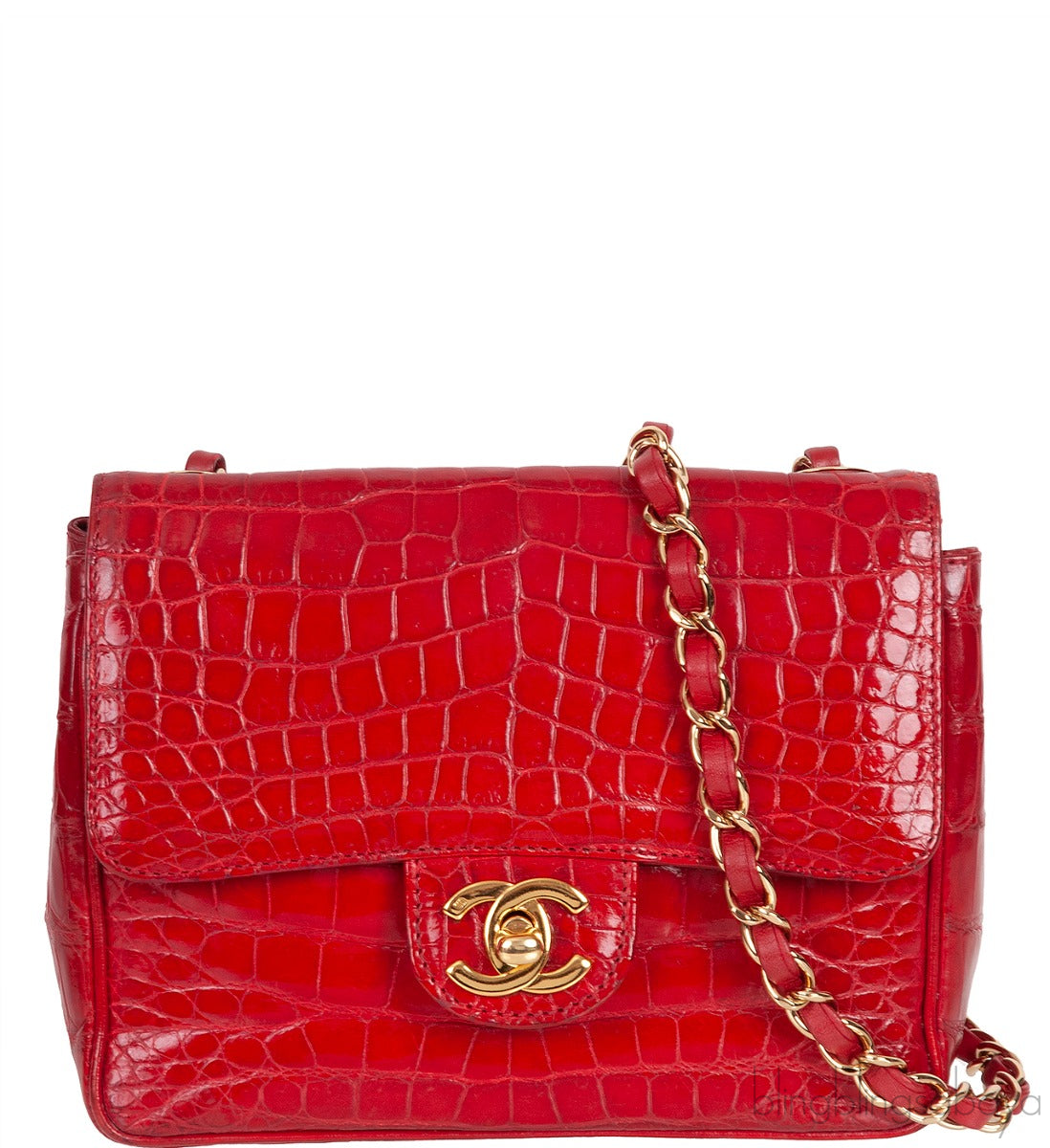 Vintage Red Crocodile CC Classic Mini Square Bag