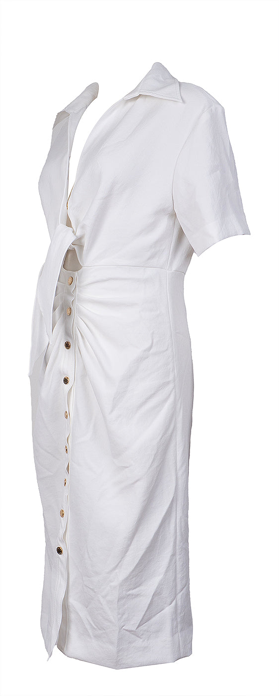 Sandro White Knotted Twill Shirt Dress M