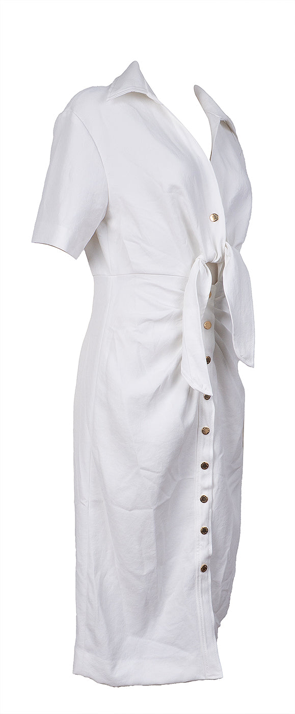 Sandro White Knotted Twill Shirt Dress M