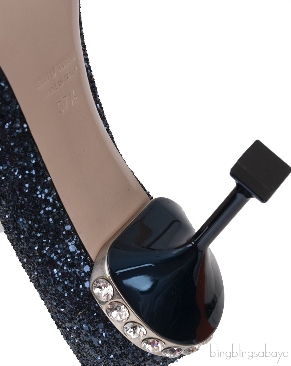 Blue Glitter Argento Pointed Toe Crystal Embellished Heels