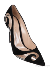Gianvito Rossi Black Suede PVC Swirl 150 Pumps