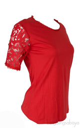 Red T-shirt with Lace Sleeves