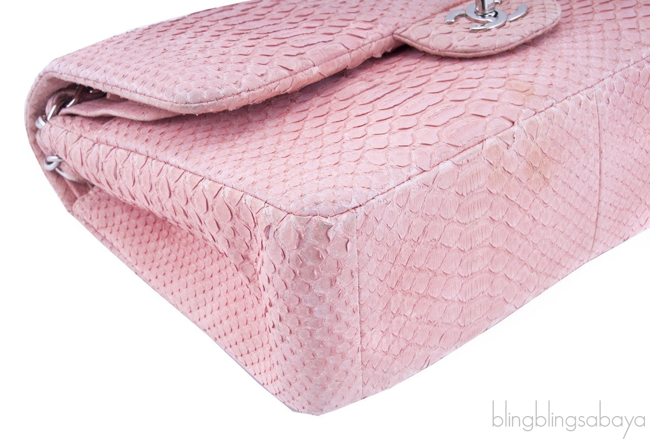 Classic Jumbo Pink Python Flap Bag
