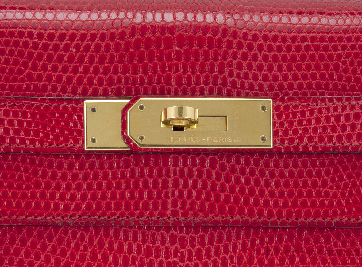 Kelly 32 Vintage Red Lizard Sellier