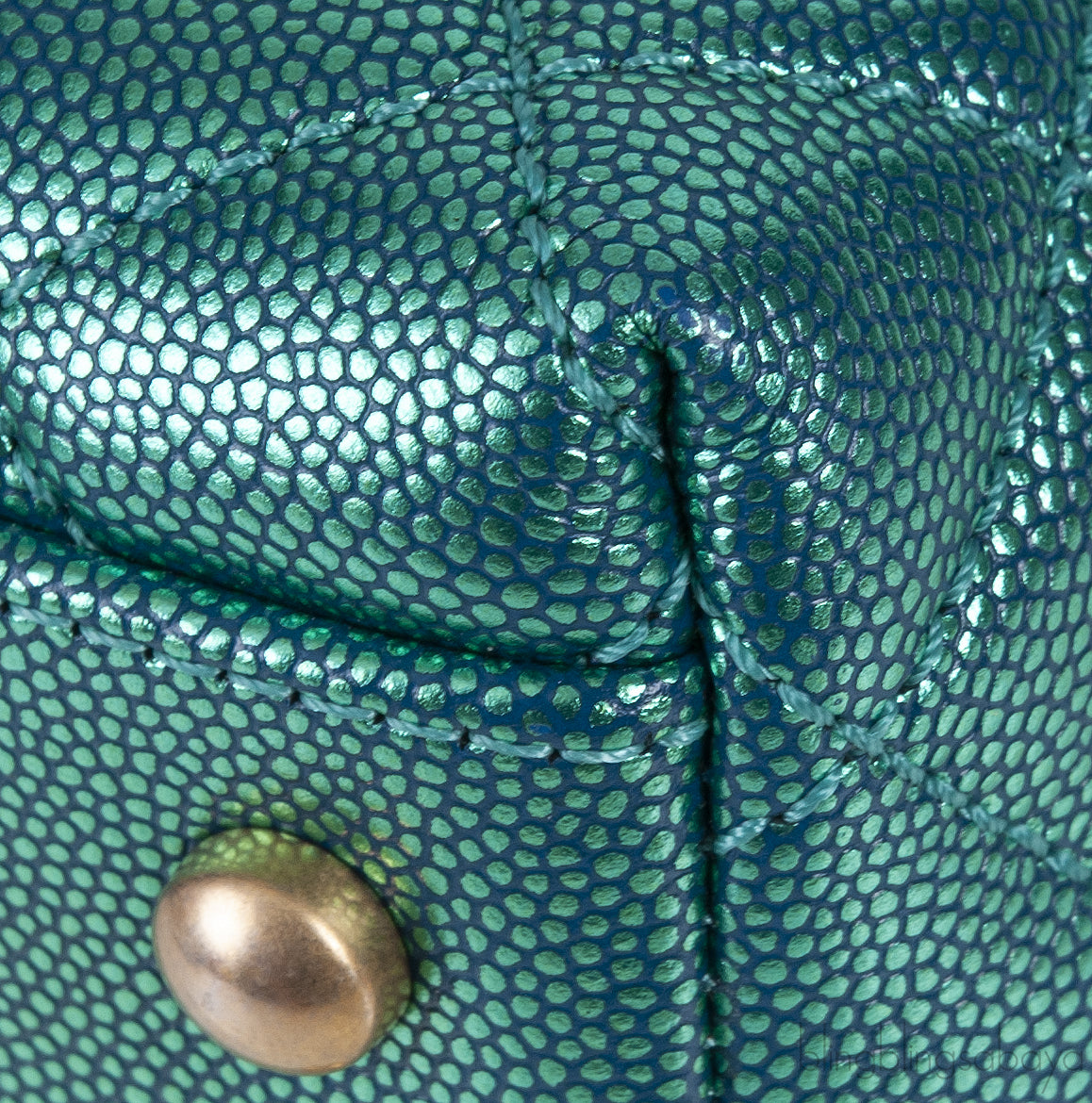 Metallic Green Quilted Caviar Leather Small Coco Top Handle Bag