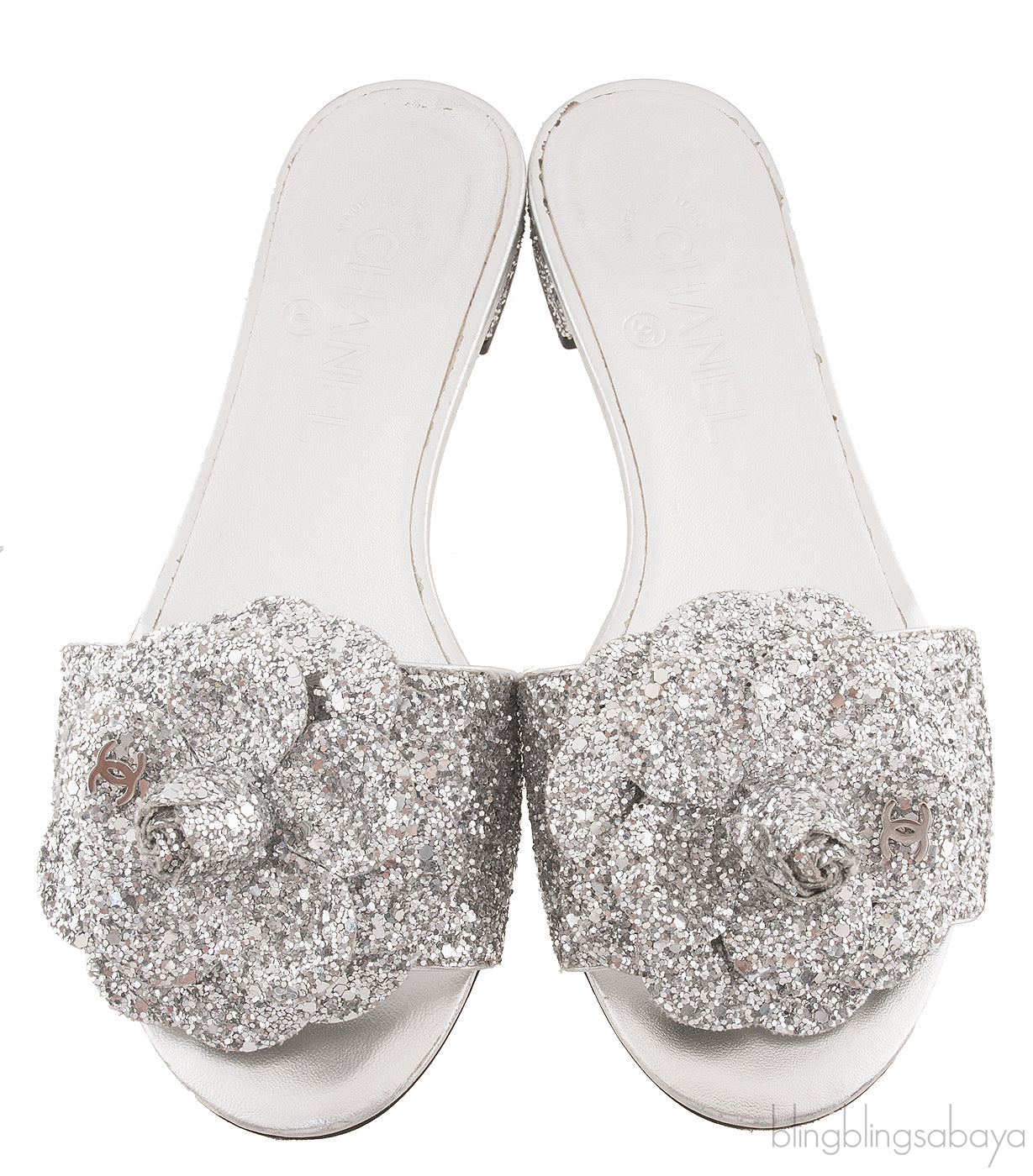 Camellia Floral Glitter Flat Mule