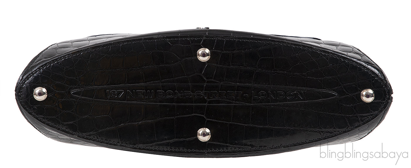 Black Crocodile Top Handle Bag