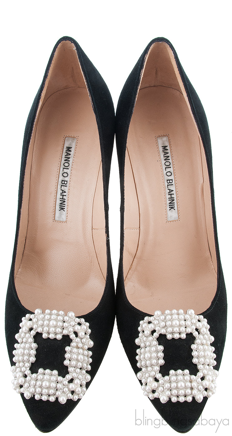 Black Hangisi Suede Pearl Pump