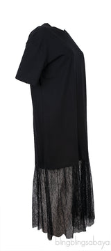 Black VLTN Lace Trim T-shirt Dress