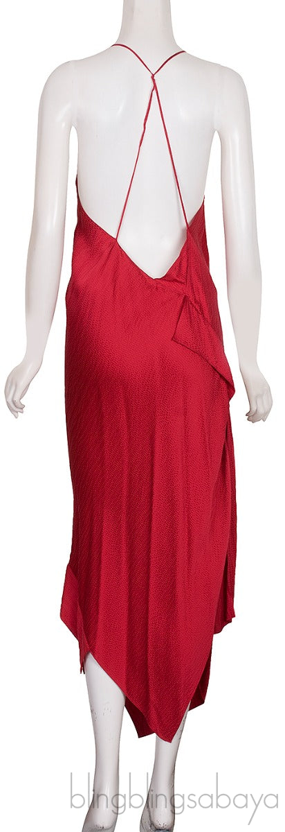 Jimboy Asymmetric Hammered Silk-satin Midi Dress