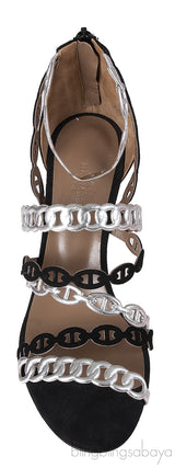 Hermes Chain d\'Ancre Silver & Black Sandals