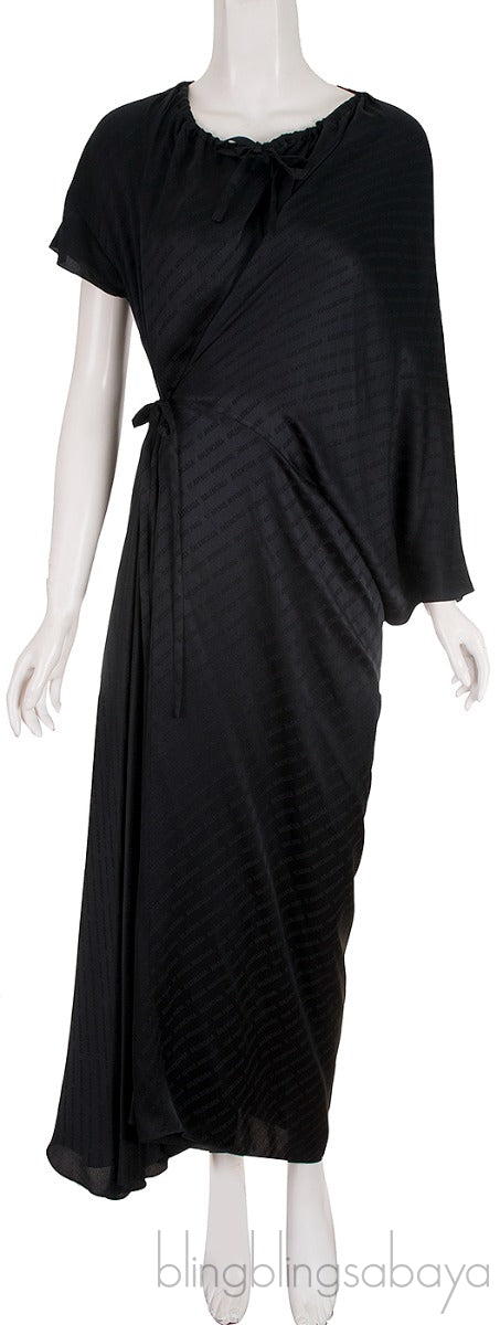 Logo-print Asymmetric Wrap Dress Black