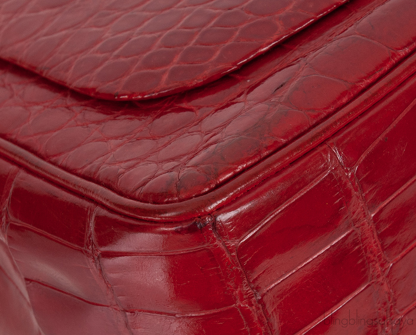 Vintage Red Crocodile CC Classic Mini Square Bag