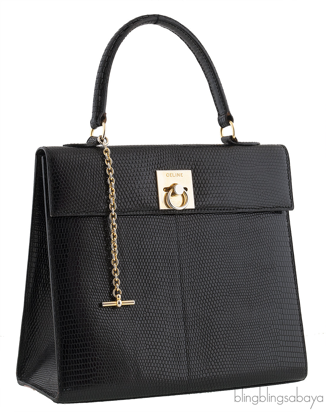 Vintage Black Lizard Top Handle Bag