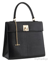 Vintage Black Lizard Top Handle Bag